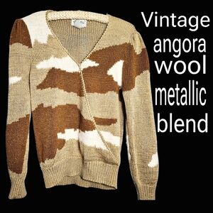 Vintage angora, wool, lurex blend metallic copper accent sweater